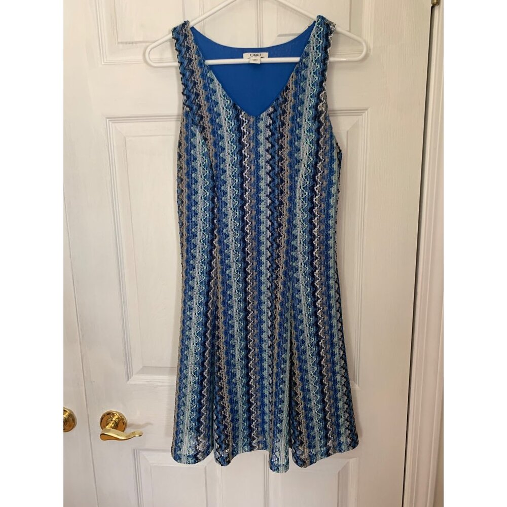 CATO Womens Sheath Dress MP Blue Open Knit Sleeveless V Neck Swing knee length